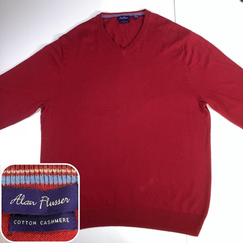 Alan Fusser Maroon Red Cashmere & Cotton V-neck Sweater Men's XL